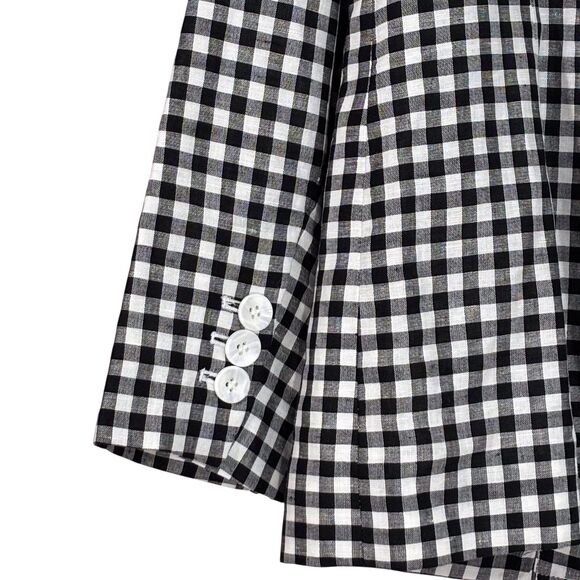 Talbots Classic Linen Blazer Gingham Black & White Single Breasted Size 12 NWOT - Picture 8 of 13
